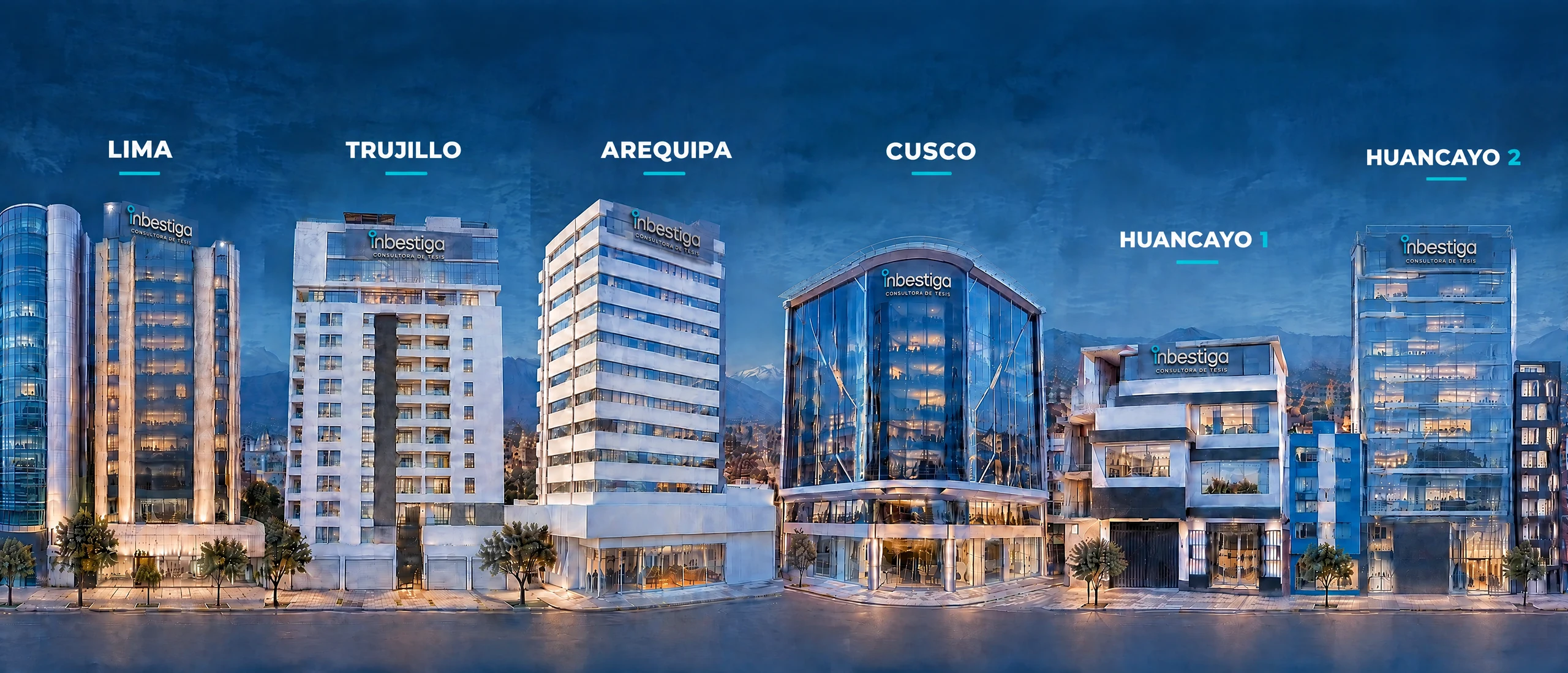 Sedes de Inbestiga en Lima, Trujillo, Arequipa, Cusco, Huancayo 1 y Huancayo 2