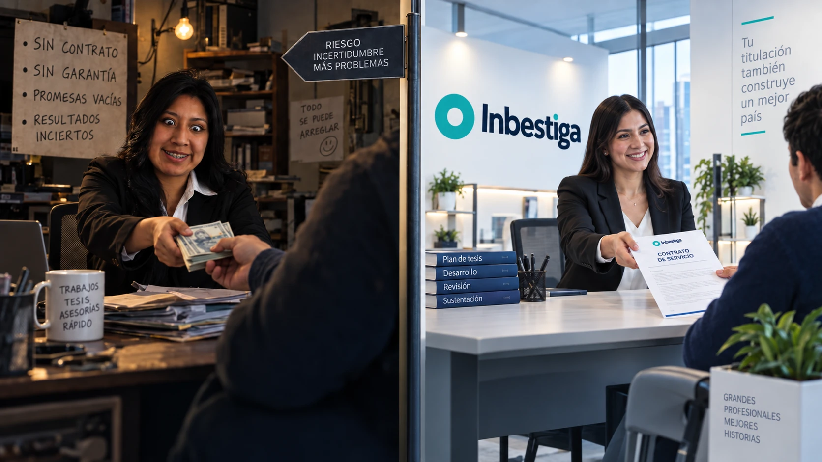 Contraste entre un servicio informal y la consultoría de Inbestiga respaldada por contrato