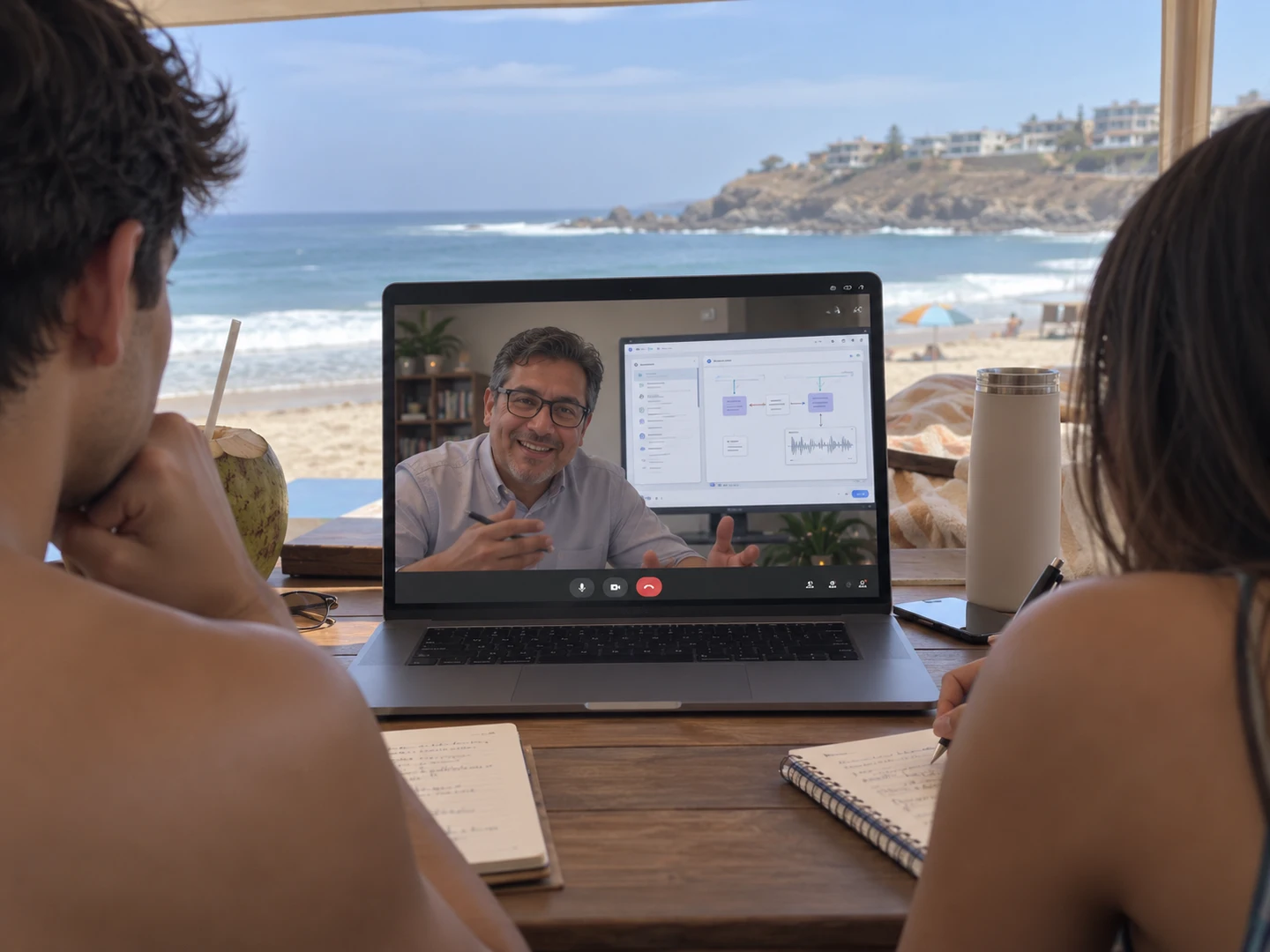 Tesistas participando en una clase virtual con un profesional de Inbestiga